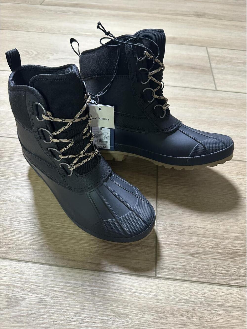 Universal Thread Jet Black Waterproof Lace-Up Winter Boots Size 8